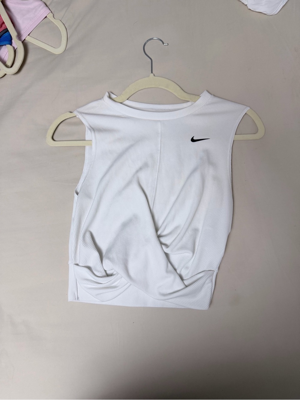 Nike White Ribbed Twist-Front Sleeveless Tank